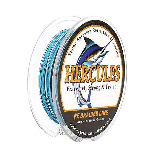 HERCULES Cost-Effective Super Strong 4 Strands Braided Fishing Line 6LB to 100LB Test for Salt-Water, 109/328 / 547/1094 Yards (100M / 300M / 500M / 1000M), Diam# 0.08MM - 0.55MM, Hi-Grade - color: Blue Camo, size: 15LB(6.8KG)-0.16MM-328YDS(300M)