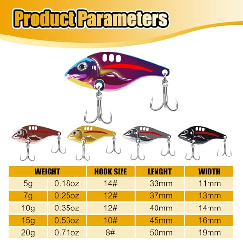 VIB Metal Lures Zinc Alloy Fishing Blade Spinner Bait with Treble Hooks Fishing Spoons Lures Pack of 5 - color: Blade Lures-A, size: 10g