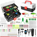 3 Layers Fishing Tackle Box, 213Pcs Fishing Lures Kit with Small Fishing Tool Kit Containing Weights Scale, Lip Clip, Hook Remover, Fishing Accessories, Fishing Gear for Beginners Kids, Men, Adults - color: black