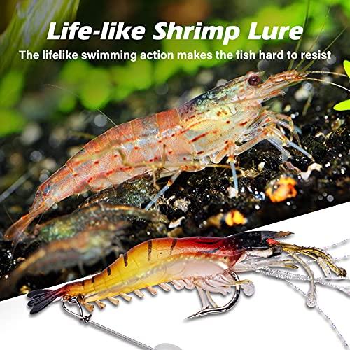 Goture Soft Shrimp Lures Fishing Saltwater Luminous Shrimp Bait Set Fishing Lures with Sharp Hooks for Freshwater Saltwater Trout Bass Salmon Crappie Walleye Pike Perch - color: A:9pcs Shrimp Lures-3.54in/0.21oz