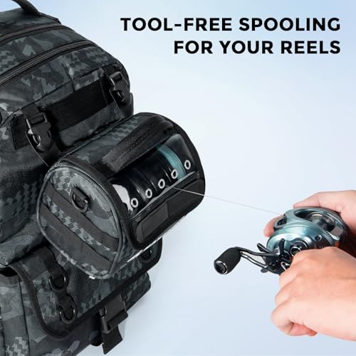 KastKing BaitSpace Line Management Bag, Fishing Line Storage Bag with Water Resistant Nylon, Clear View Window, Removable Divider, Tangle-free Leader Line Holder - color: A: Black Camo-Medium