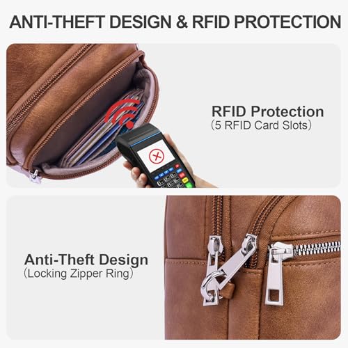 Anti Theft Crossbody Bags for Women Travel Chest Sling Bag Leather RFID Purse Fanny Pack Brown - color: Brown