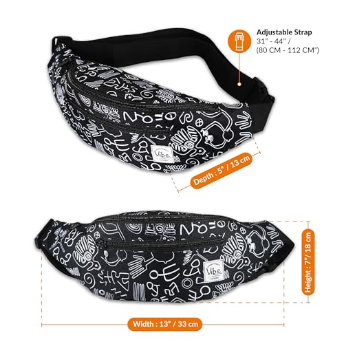 Vibe Festival Gear Rave Fanny Pack for Women Men – Festival, 4 Pockets, Adjustable Strap, Cute Waist Bag, Crossbody Belt Bag, Hiking, Running, Cycling - color: Black White Tribal, size: Fits Most