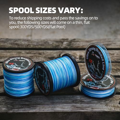 RUNCL 8 Strands Braided Fishing Line - High Visibility Colored Braid Line, Super Strong, Abrasion Resistant, No Stretch, 328yds/546yds/1093yds, 12lb to 100lb for Saltwater or Freshwater Fishing - color: Blue White, size: 15lb - 328yds