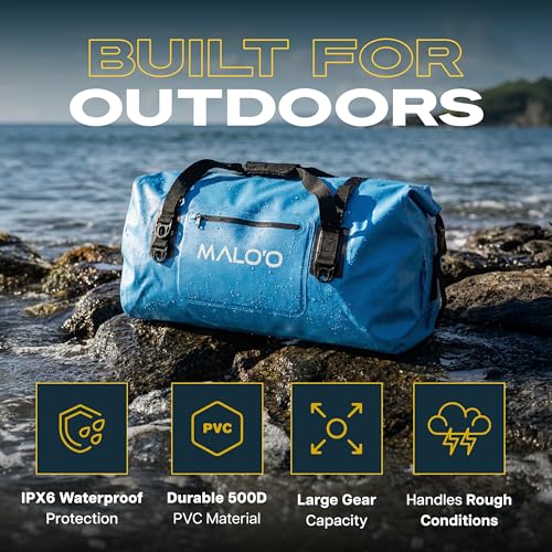 Malo’o Waterproof Dry Duffel, Heavy-Duty Roll Top Waterproof Gear Bag with Shoulder Strap & Molle Loops, Marine Duffel for Kayaking, Boating, Camping, Beach & Travel, Blue, 40L - color: Blue, size: 40L