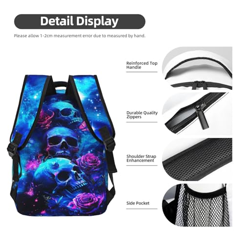 Skull Backpack for Boys Purple Rose Schoolbag for Girls Teenage Kids Cute Children Lightweight Waterproof Adjustable Book Bag for Travel Hiking Camping Gym Backpack for Kids Boys 8-12 - color: Skull 01