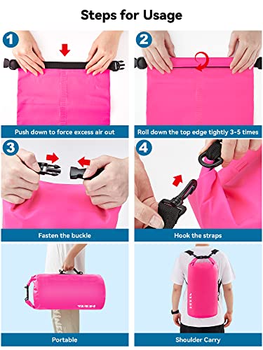 HEETA Waterproof Dry Bag for Women Men, 5L/10L/20L/30L/40L Roll Top Lightweight Dry Storage Bag Backpack with Emergency Whistle for Travel, Kayaking, Boating, Camping, Beach, Cruise Ship Essentials - color: Rose Red, size: 5L