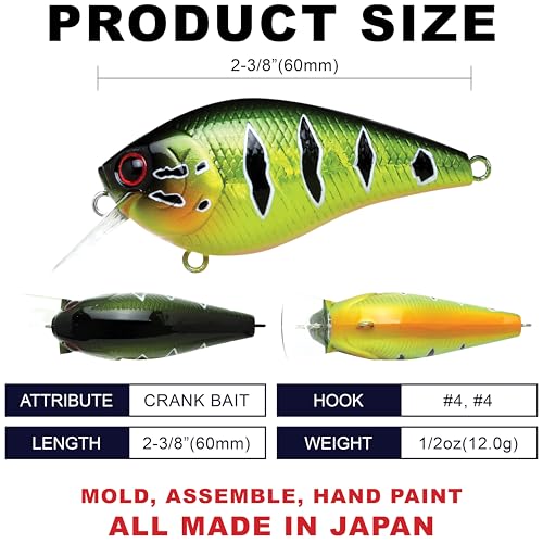 LUCKY CRAFT LC 1.5 Silent Squarebill Crankbait Fishing Lure, 2-3/8", Bass Fishing Lures for Freshwater, Hard Crankbait with Treble Fishing Hooks, Fishing Accessories - color: 297 Magma Peacock