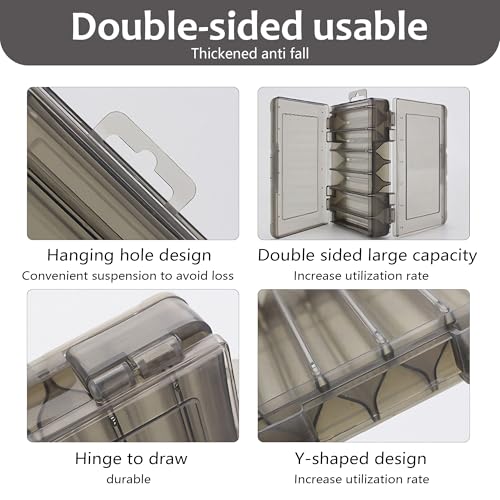 Fishing Tackle Box Double Sided Bait Storage Case Gray Waterproof Organizer for Fishing Gear Trips and Outdoor Use - color: Gray