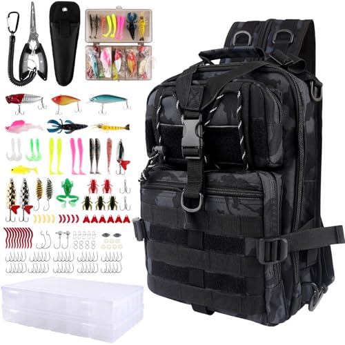 139PCS Tackle Box Backpack,Fishing Backpack with Accessories,Tackle Bag,Fishing Tool Kit Fish Pliers Salt Water Fishing Tackle Set for Men Women Gifts (Black Scorpion) - color: Black Scorpion