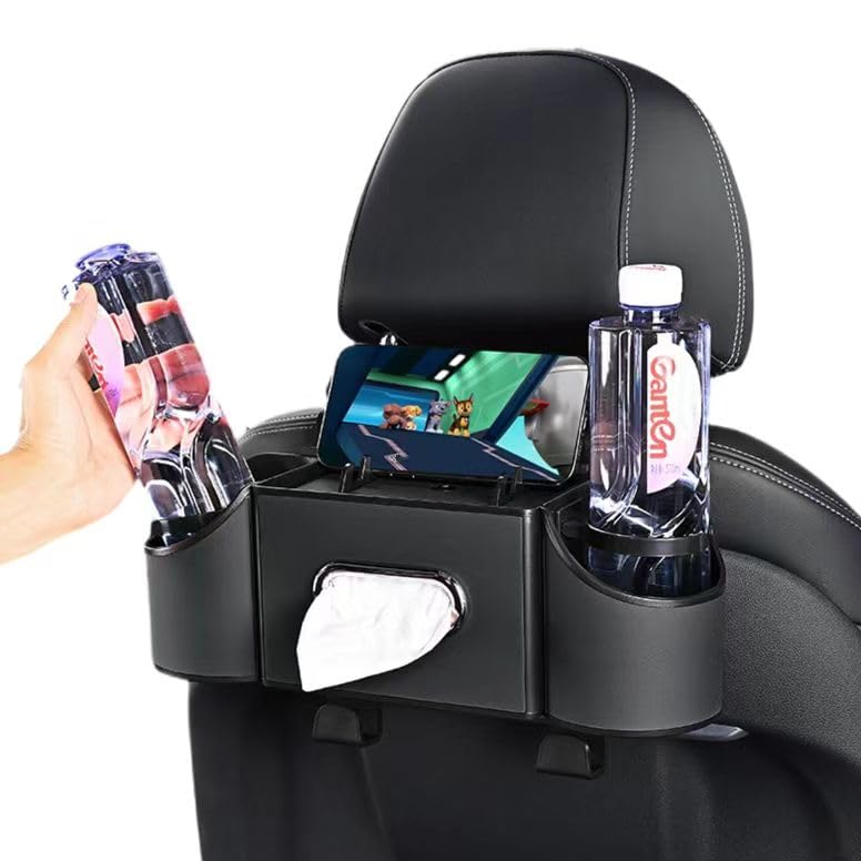 Backseat Car Organizer, 4-in-1 Car Organizer Back Seat with Cup Holder & Tissue Box, Multi-Pocket Car Back Seat Organizer for Phone, Drinks, Travel & Daily Use (Black) - color: BLACK