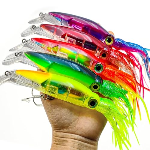 5pcs Saltwater Fishing Lures Squid Lure, Big Salt Water Lures Squid Skirts Tail Octopus Ocean Jerkbait,Tuna,Salmon Deep Sea Fishing Saltwater