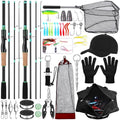 60 Pcs Father's Day Fishing Rod and Line Combo Detachable Fishing Pole Kit Without Reel, Plier Lip Gripper, Fish Lure Hook Accessories, Carrier Bag for Beginner Men Travel Saltwater Freshwater