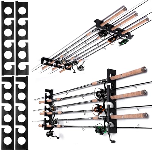 Ghosthorn Fishing Pole Rod Racks Wall or Ceiling Mounted Fishing Pole Rod Holders for Garage Storage Organizer Fishing Gear Equipment for Men Women - style: black 2 sets hold up 12 rods