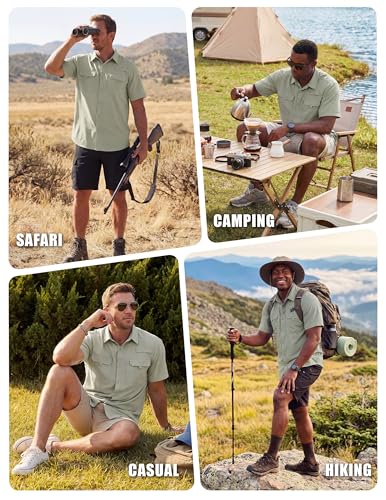 WULFUL Men's Sun Protection Fishing Shirts UPF 50+ Lightweight Quick Dry Cooling Short Sleeve Shirts for Work Hiking Safari - color: Sage Green, size: Large