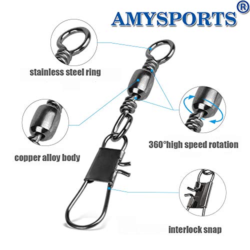 AMYSPORTS Fishing Tackle Barrel Swivel Snap High Strength Snap Swivel Saltwater Stainless Steel Fishing Barrel Snaps Interlock Snaps Freshwater Leader Lure Connnector Accessories - size: Size5/0 (132lb) 25 pcs