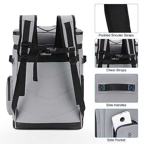 Hulongo Large Waterproof Insulated Cooler Backpack for Men & Women, Leak Proof Cooler Backpack for Camping, Beach, Fishing, Picnic, Travel, Outdoor, 30L, 48Cans - color: gray