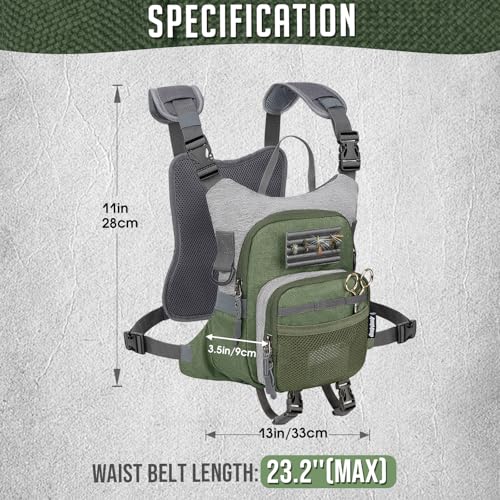 QulayQualy Fly Fishing Pack - Chest Pack with Work Station Lightweight Tackle Fishing Bag with Quick-Release - color: Green, size: M-11''
