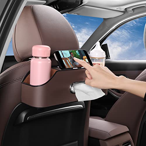 Car Seat Back Organizer - Stylish & Functional Storage for Family Adventures - Cup Holders, Tissue Box & Hooks - Perfect for Kids, Road Trips & Travel (Brown) - color: Brown