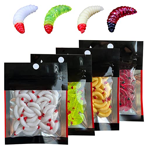 Eforcase 200PCS Bass Fishing Worms Lures, Soft Plastic Maggot Baits Bread Worm Fishing Lure, Fishing Bait Artificial Worms Fishing Lures Fake Maggots Bread Worm for Fishing and Prank Props