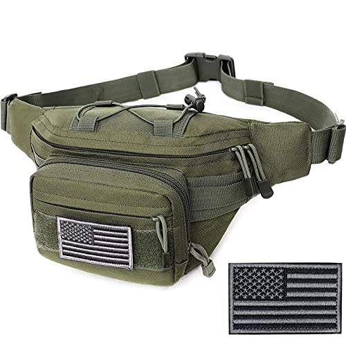 Tactical Fanny Pack, Military Waist Bag Hip Belt Bumbag Utility Bags for Outdoor Hiking Climbing Fishing with U.S Patch(Green) - color: 1 Pack Green