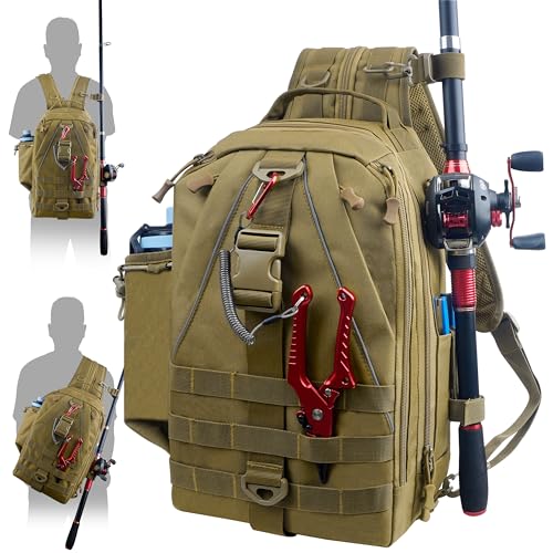 AGOOL Fishing Backpack Tackle Bag with Rod Holder, Convertible Fishing Tackle Backpack, Large Storage Fishing Gear Bag with Multiple Pockets for Fishing Camping and Outdoor Trips - size: Standard(13.7"*9.06"*5.12")