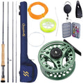 Sougayilang 5/6 Weight 9ft Fly Rod, 4-Piece Graphite Rod, Die Cast Aluminum Reel, Carrying Case, Fly Box & Fishing Flies Combo Starter Kit - color: Fly Fishing Combo #8-Green