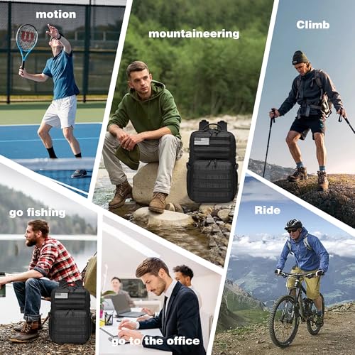 Wotony Military Tactical Backpack for Men Waterproof Daypack 3 Day Assault Pack Molle Bag with Water Bottle Holder - color: Green Leaves, size: 25L