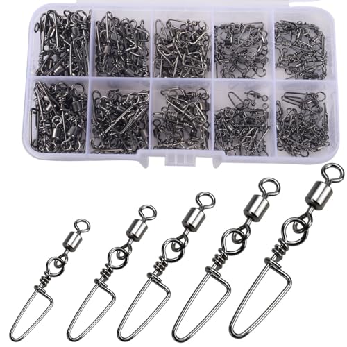 150pcs Fishing Snap Swivels Barrel Swivel with Coastlock Snap Stainless Swivel Corrosion Resistant Fishing Tackle Accessories Lure Line Connector for Saltwater Freshwater Fishing