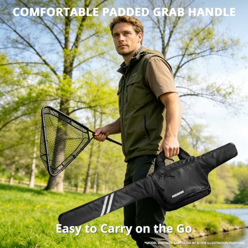 PEKREWS Fishing Rod Case, 52inch Fishing Pole Bag (3.9ft-4.4ft) with Tackle Pockets, Fits Break-Down Spinning Rod Reel Combo, Padded Soft Rod Bag with Strap Handle, Pole Travel Case For Angler - color: Black