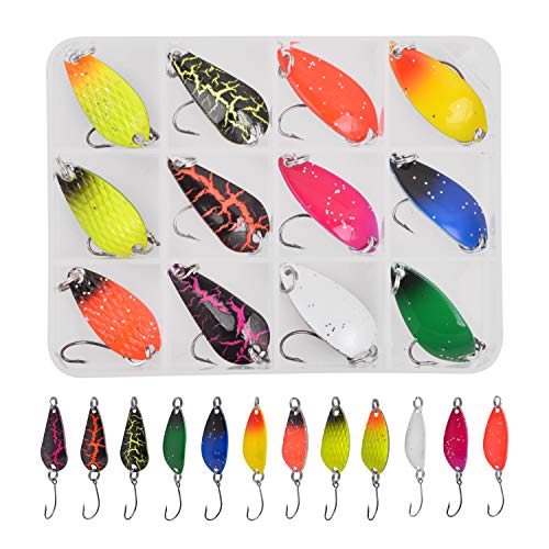 Trout Spoons Fishing Spoons Lures Kit,12pcs Trout Lures Single Hook Hard Metal Baits Mini Fishing Jigs Casting Trolling Spoon Lure for Crappie Char Perch Sunfish Trout - color: Type B