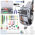 Fishing Backpack with Tackle Boxes,Waterproof Fishing Shoulder Bag with Rod Holder,Fish Bag with 136 Pcs Fishing Lures Kit,Fish Hook Remover Tool,Fish Lip Gripper,Fishing Plier,Gifts for Men (Gray) - color: Gray