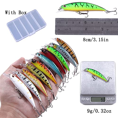 Jerkbait Fishing Lures Jerk Baits for Bass Fishing Jerk Bait Minnow Lures with Tackle Box for Freshwater Saltwater,10pcs - color: A-3.15in/0.32oz-10pcs