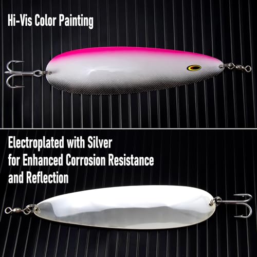 Dr.Fish Flutter Spoon 8" Saltwater Fishing Spoon Lures 7/0 Mustad Treble Hook, 3/0 Crane Swivel, Silver-Electroplated, Heavy Duty Striper Fluke Tuna Bluefish - color: Firetiger
