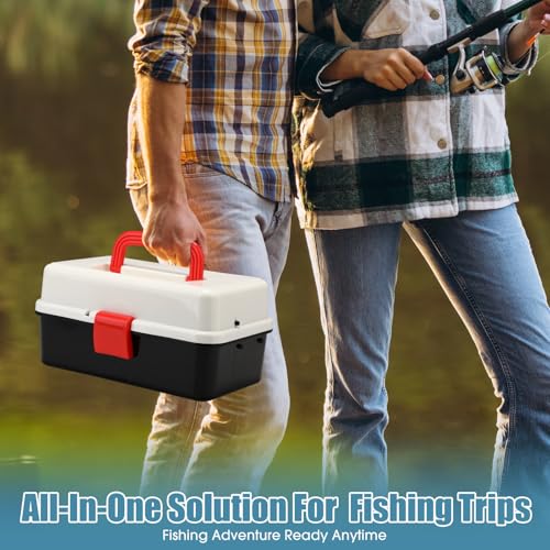 RoundFunny 3 Layers Fishing Tackle Box 414 Pcs Fishing Gift Lures Gear Kit with Tackle Included Pliers Lip Gripper Bait Hook Accessories for Beginner Fisherman Women Men, Fit Bass Trout - color: Black