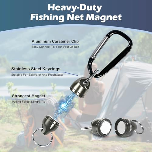 Magnetic Net Release for Fly Fishing, Aluminum Magnetic Quick Release Keychain, Fly Fishing Net Magnet Holder Retractor with Carabiner - color: gun metal