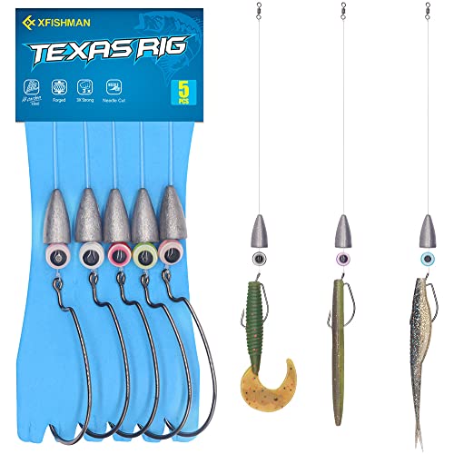 Texas-Rigs-for-Bass-Fishing-Leaders-with-Weights-Hooks-Rigged-Line-Kit - size: 2/0 Hooks-1/4 oz Weight-5pcs