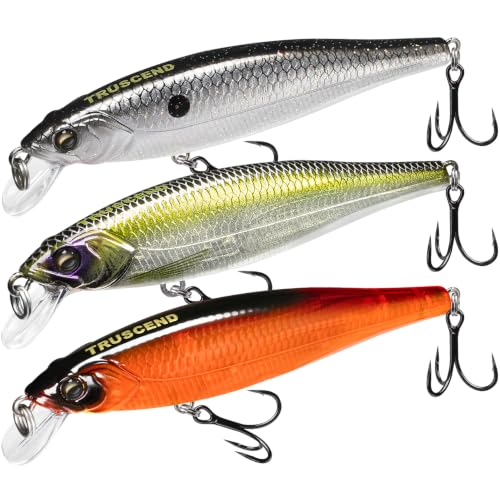 TRUSCEND Suspending Jerkbait, Rattle Minnow Lures with BKK Hooks, Freshwater Bass Trout Striper Walleye Pike Fishing Lures, Variety Pack for All Water Conditions, Premium Fishing Gear and Gifts - color: A1-3.5",0.3oz