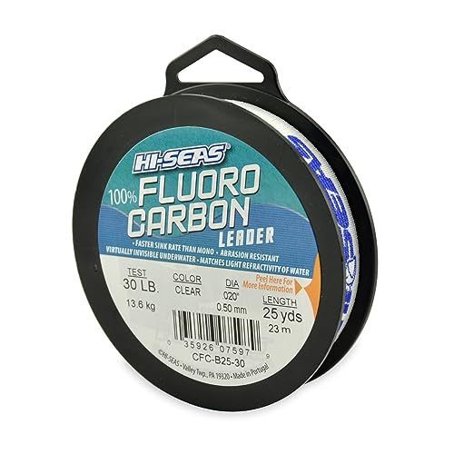 HI-SEAS 100% FLUOROCARBON Fishing LINE Leader - Clear Invisible Leader UNDETECTABLE to Fish, Fast Sinking 6LB-400LB - style: 0.019 in / 0.50 Mm, 30 Lb, 25 Yd