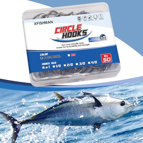 XFISHMAN Circle-Hooks-Fishing-Equipment-Octopus-Hooks-Saltwater-50 Pack #1 –12/0 - color: Black, size: 2/0 50-Pack