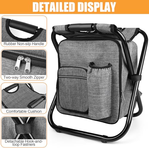 Kikerike Backpack Stool Cooler Chair Heavy Duty 300 LBS Max Load Portable Lightweight Stool Backpack Folding Fishing Cooler Seat for Camping Hunting Fishing - Gray - color: Grey