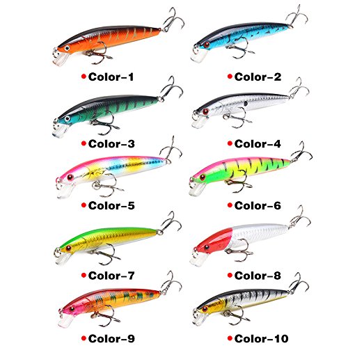 Fishing Lures Kit Set 10 Pack Fishing Lures Hard Baits, 3D Artificial Minnow Crankbait & Swimbait Lure Kit for Freshwater & Saltwater, Bass, Trout, Walleye, Redfish