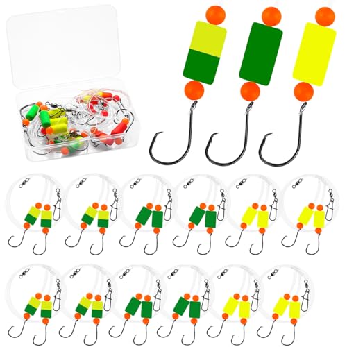 Pompano Rig Saltwater Surf Fishing Rigs – Double Drop Leader Rigs with Hooks, Floats, Beads & Snap – Easy Pre-Tied Terminal Tackle for Pompano, Whiting, Redfish - color: Assorted Colors–D, size: 12 Pack
