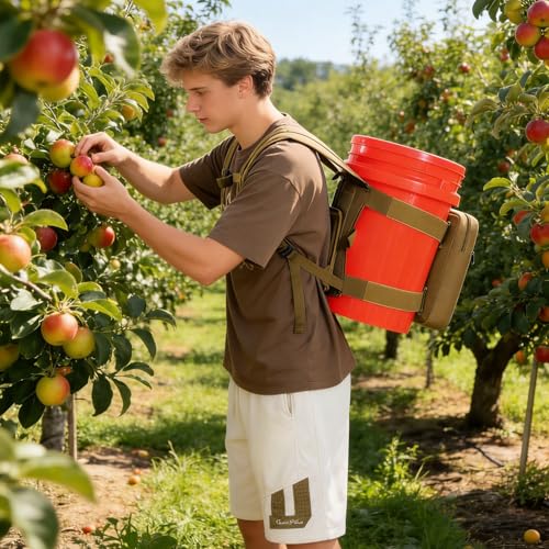 Backpack for 5 Gallon Buckets - Universal Bucket Organizer with Pocket for Hunting, Fishing, Apple Picking, Baseball & Ice Fishing, Brown - color: Brown