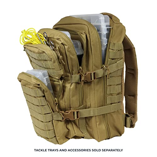 OSAGE RIVER MOLLE Fishing Backpack with Rod Holder - 600D Large Tackle Bag for Trays and Fishing Accessories - Tactical Backpack for Camping, Traveling, Hunting - Khaki - color: Khaki