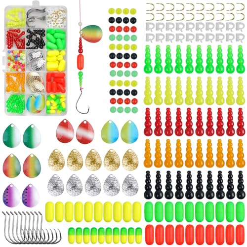 Fishing Lure Making Supplies Kit 210pcs DIY Spinner Making Kit Colorado Blades Hooks Rig Foam Floats Clevis Stack Beads for Walleye Rigs Trolling Rigs Crawler Harness Trout Bass Salmon