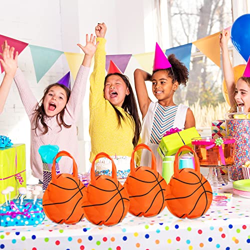 Shihanee 24 Pcs Basketball Gift Bags Basketball Treat Bags with Handle Sports Theme Party Goodie Candy Non Woven Bag for Sport Game Theme Party Favor - style: Basketball