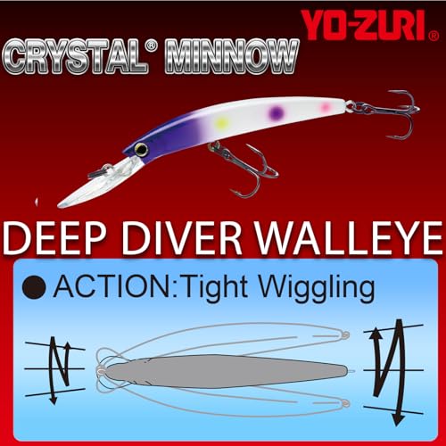 Duel Yo Zuri Crystal Minnow Deep Diver Walleye ' F Mm 3 Floating Lure - color: White, size: 4 3/8 Inch