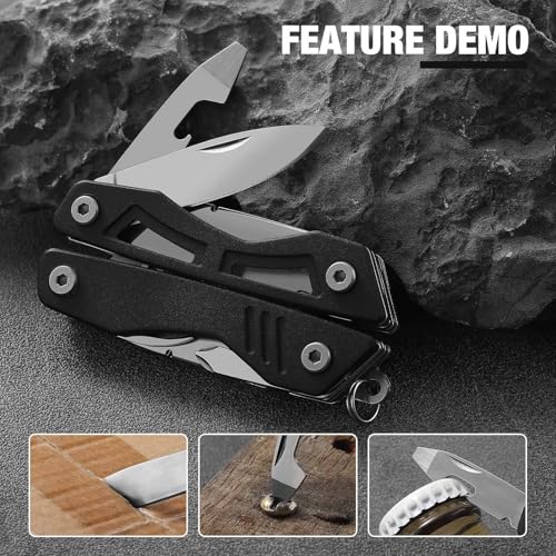 VIRENKNIFE Mini EDC Multitool,13-in-1 Stainless Steel Multi Tool Pliers with Pocket Knife,Bottle Opener，Screwdriver，Perfect for Camping, Outdoor and Everyday Use,Gifts for Men Dad（Black） - color: Black