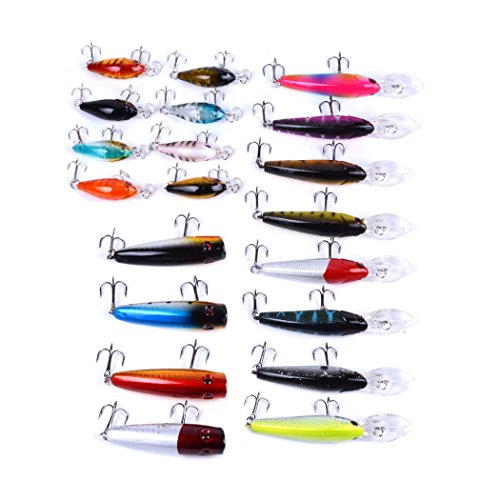 Aorace Fishing Lures Kit Mixed Including Minnow Popper Crank Baits with Hooks for Saltwater Freshwater Trout Bass Salmon Fishing - color: Item-B 20pcs